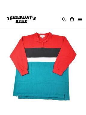 Vintage Bechamel Rugby Polo 90s Red Blue Stripe Shirt Size Medium
